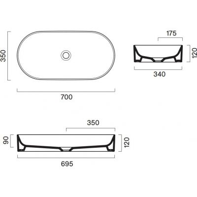 Catalano Zero umywalka 70x35 cm owalna nablatowa czarna 0122700022