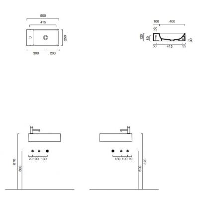 Catalano Verso umywalka 50x25 cm prostokątna ścienna szary/kamień 0220521023