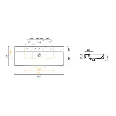 Catalano Premium umywalka 120x47 cm prostokątna nablatowa czarna 0221200022