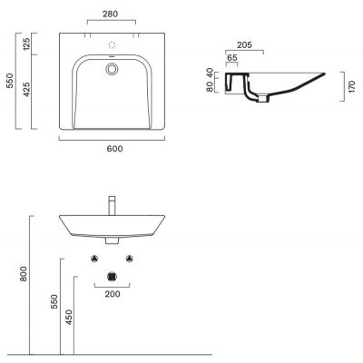Catalano Comfort umywalka 60x55 cm prostokątna ścienna biała 0920600001