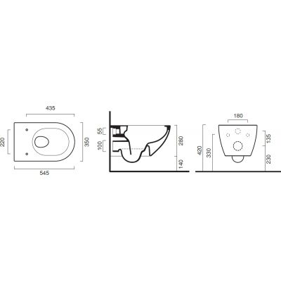 Zestaw Catalano Sfera miska WC wisząca bez kołnierza z deską wolnoopadającą czarny mat i zestawem montażowym (1VSF54RNS, 5SCSTPNS, 5KFST00)