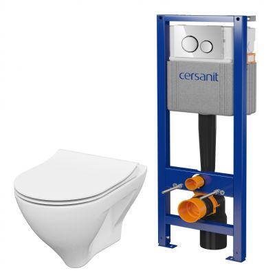 Cersanit Mille zestaw miska WC z deską wolnoopadającą, stelaż z przyciskiem biały/ chrom błyszczący (S701778, S701453)