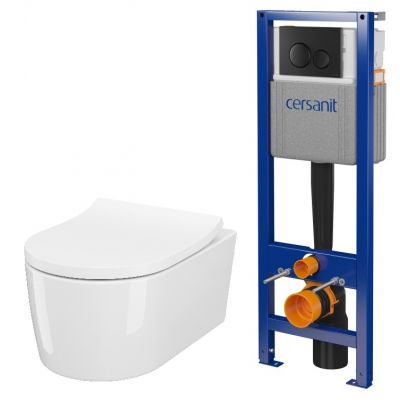 Cersanit Inverto  zestaw miska WC wisząca z deską wolnoopadającą,  stelaż z przyciskiem biały / czarny mat (S701779, S701419)