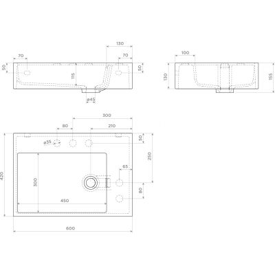 Clou Flush umywalka 60x42 cm prostokątna ścienna-nablatowa biała CL/02.13020