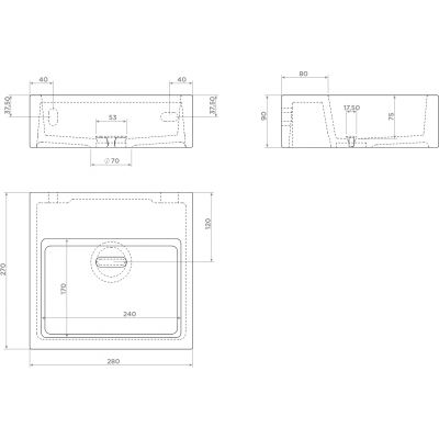 Clou Flush umywalka 28x27 cm prostokątna ścienna-nablatowa biała CL/03.03011