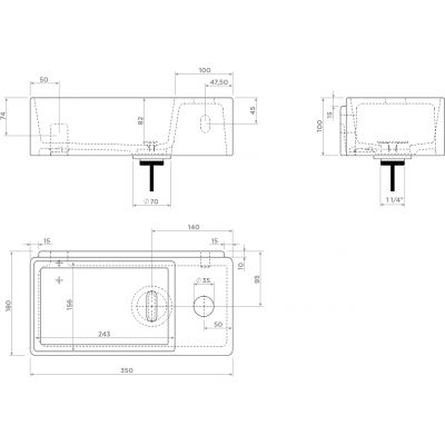 Clou New Flush umywalka 35x18 cm prostokątna ścienna-nablatowa biała CL/03.03430.01