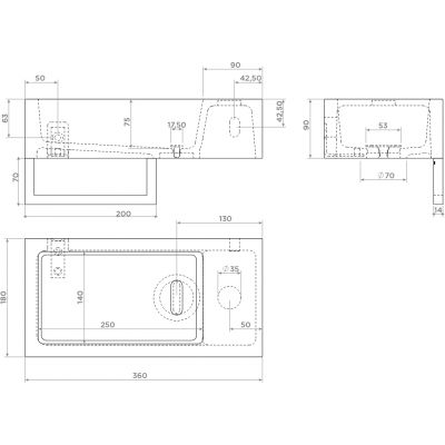Clou Flush umywalka 36x18 cm prostokątna ścienna-nablatowa biała CL/03.08031.02