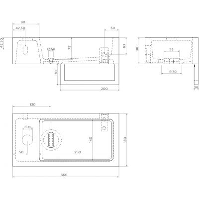 Clou Flush umywalka 36x18 cm prostokątna ścienna-nablatowa biała CL/03.08032.02