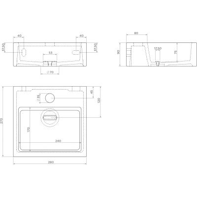 Clou Flush umywalka 28x27 cm prostokątna ścienna-nablatowa czarna CL/03.12010