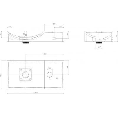 Clou Vale umywalka 38x19 cm prostokątna ścienna-nablatowa czarna CL/03.30161.01.R