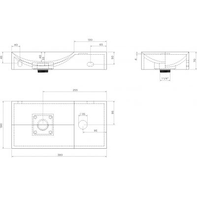 Clou Vale umywalka 38x19 cm prostokątna ścienna-nablatowa czarna CL/03.30161.R
