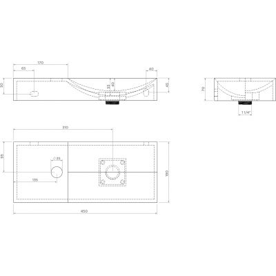 Clou Vale umywalka 45x19 cm prostokątna ścienna-nablatowa czarna CL/03.30162.01.L