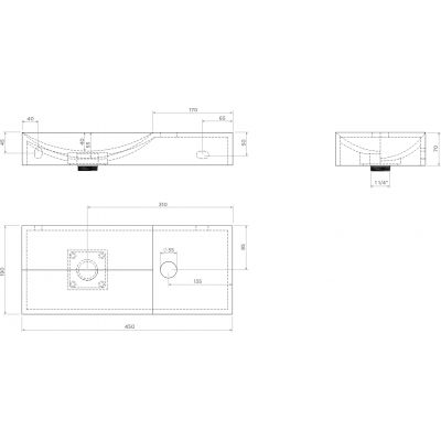 Clou Vale umywalka 45x19 cm prostokątna ścienna-nablatowa czarna CL/03.30162.01.R