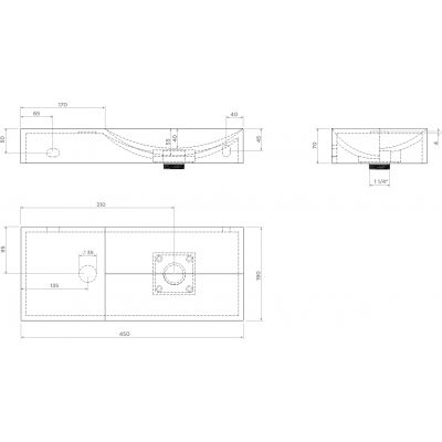 Clou Vale umywalka 45x19 cm prostokątna ścienna-nablatowa czarna CL/03.30162.L