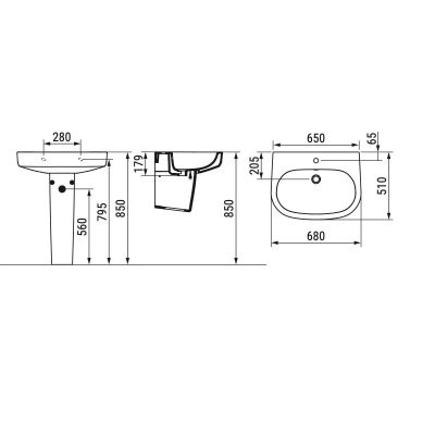 Ceramica Dolomite Mirto umywalka 68x51 cm owalna ścienna biała D461001