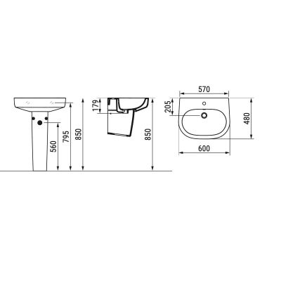 Ceramica Dolomite Mirto umywalka 60x48 cm owalna ścienna biała D461201