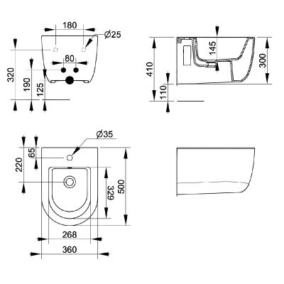 Ceramica Dolomite Mirto Round Short bidet wiszący czarny mat D473681