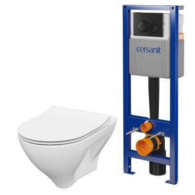 Cersanit Mille zestaw miska WC z deską wolnoopadającą, stelaż z przyciskiem biały / czarny mat (S701779, S701453)