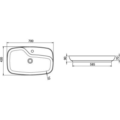 CeraStyle Nova umywalka 70x43 cm nablatowa owalna biała 074400-u