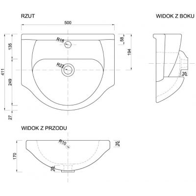 Defra Roberto umywalka 50x41 cm półokrągła meblowa biała 1520
