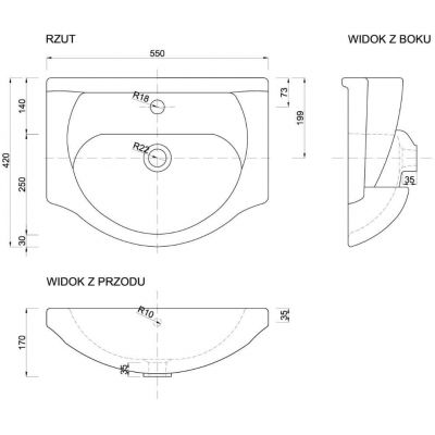 Defra Roberto umywalka 55x42 cm półokrągła meblowa biała 1521
