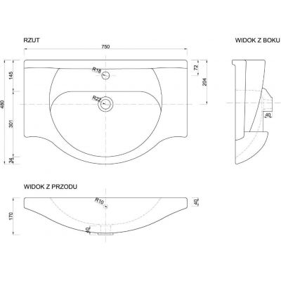 Defra Roberto umywalka 75x48 cm półokrągła meblowa biała 1523