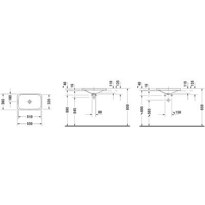 Duravit P3 Comforts umywalka 55x36 cm wpuszczana prostokątna WonderGliss biała 03775500001