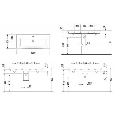 Duravit 2nd floor umywalka 120x50 cm ścienna prostokątna biała 0491120000