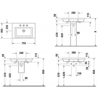 Duravit 2nd floor umywalka 70x46 cm ścienna prostokątna biała 0491700030
