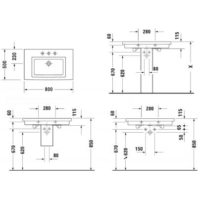 Duravit 2nd floor umywalka 80x50 cm ścienna prostokątna biała 0491800030