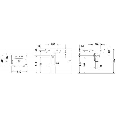 Duravit D-Code umywalka 55x43 cm ścienna półokrągła biała 23105500302