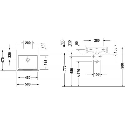 Duravit Vero Air umywalka 50x47 cm prostokątna ścienna-meblowa biała 2350500028