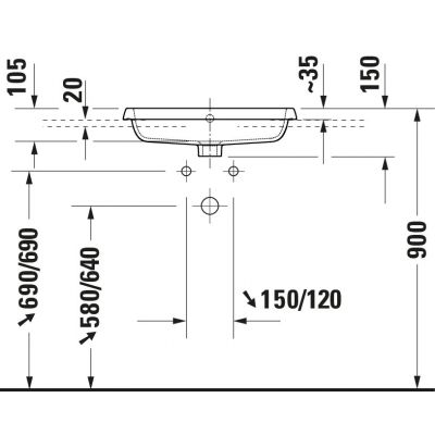 Duravit Qatego umywalka 55x45,5 cm prostokątna wpuszczana biała 2396550027