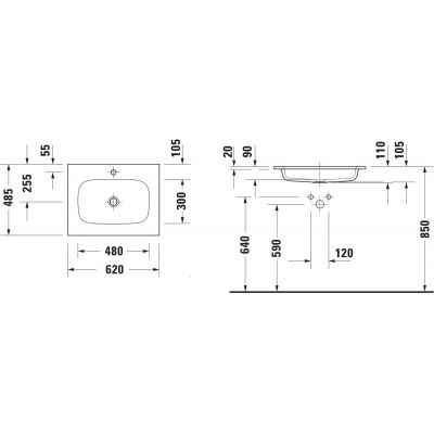 Duravit Sivida umywalka 62x48,5 cm prostokątna meblowa biała 2650003200