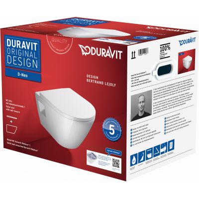 Duravit D-Neo miska WC wisząca Rimless z deską sedesową wolnoopadającą biała 45780900A1