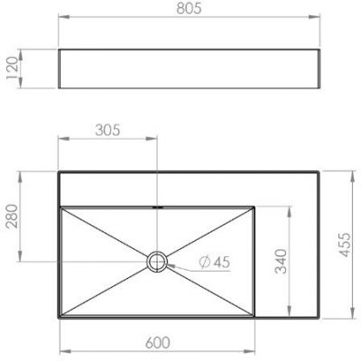 Elita Level umywalka 80,5x45,5 cm prostokątna ścienna lewa stone matt RE041461177040