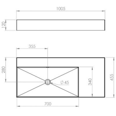 Elita Level umywalka 100,5x45,5 cm prostokątna ścienna lewa czarna matowa RE041461187160