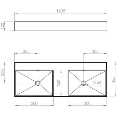 Elita Level umywalka 120,5x45,5 cm prostokątna ścienna podwójna fume matt RE041461207020