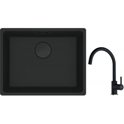 Franke Maris MRG 110-52 zlewozmywak 52x40 cm Fragranite czarny mat z baterią kuchenną Lina onyx (1250697759, 1150626020)