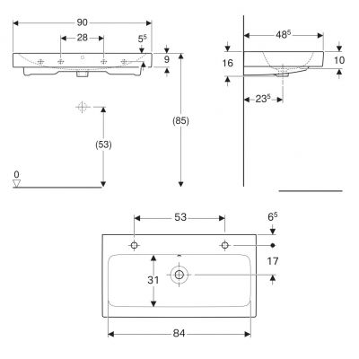 Geberit iCon umywalka 90x48,5 cm prostokątna meblowa biała 502.924.00.1