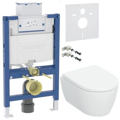 Geberit iCon miska WC z deską wolnoopadającą stelażem wspornikami i uszczelką wygłuszającą biały połysk (503048008, 111003002, 111815001, 156050001)