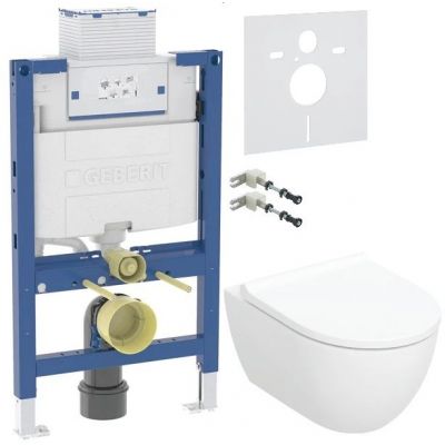 Geberit Acanto miska WC z deską wolnoopadającą stelażem wspornikami i uszczelka wygłuszającą biały (502774008, 111003002, 111815001, 156050001)