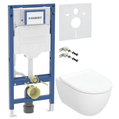 Geberit Acanto miska WC z deską wolnoopadającą stelażem wspornikami i uszczelką wygłuszającą biały (502.774.00.1, 111.320.00.6, 111.815.00.1, 156.050.00.1)