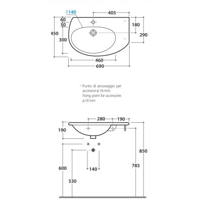 Globo Grace umywalka 69x45 cm ścienna prawa biała BO023.BI
