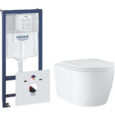 Grohe Start Round miska WC z deską wolnoopadającą wiszącą bez kołnierza i stelażem stelaż podtynkowym 3w1 biały połysk (103848SH00, 38539001)