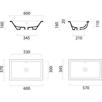 GSI Kube X umywalka 60x37 cm prostokątna wpuszczana-nablatowa biały połysk 8953911