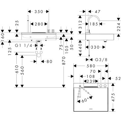 Hansgrohe Avalegra umywalka 58x47,5 cm prostokątna AquaUnit z baterią biały/chrom 22472000
