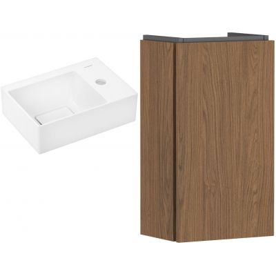 Zestaw Hansgrohe Xevolos E umywalka z szafką Xilesa E 36 cm prawa biały połysk/kaszmirowy dąb (54244550, 61086450)