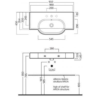 Hatria Area umywalka 90x45 cm ścienna prostokątna biała YXA001