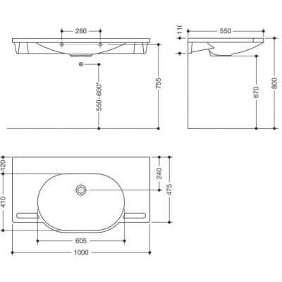Hewi umywalka 100x47,5 cm prostokątna ścienna biała 950.11.400